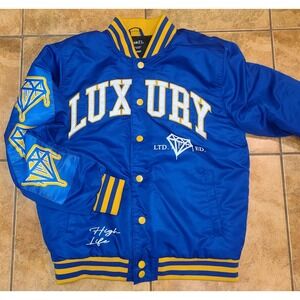 Vtg Varsity Jacket Luxury LTD ED Diamond Graphic & High Life Streetwear Sz Sm